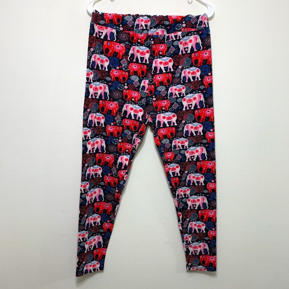 LuLaRoe Leggings- Black with Pink Elephant